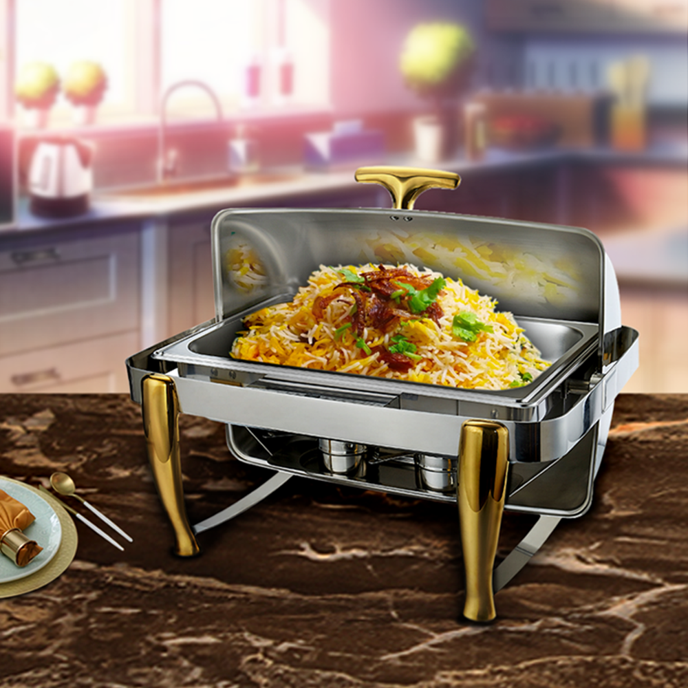 Picture of Chafing Dish with Roll Top Lid & Gold Legs/Handle - 9L