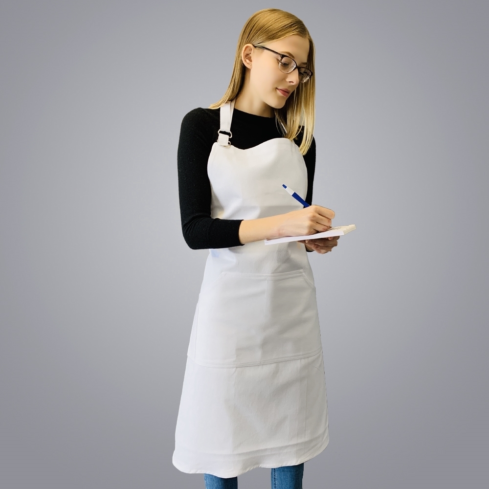 Picture of Adjustable Full Body Apron with 3 Pockets - White